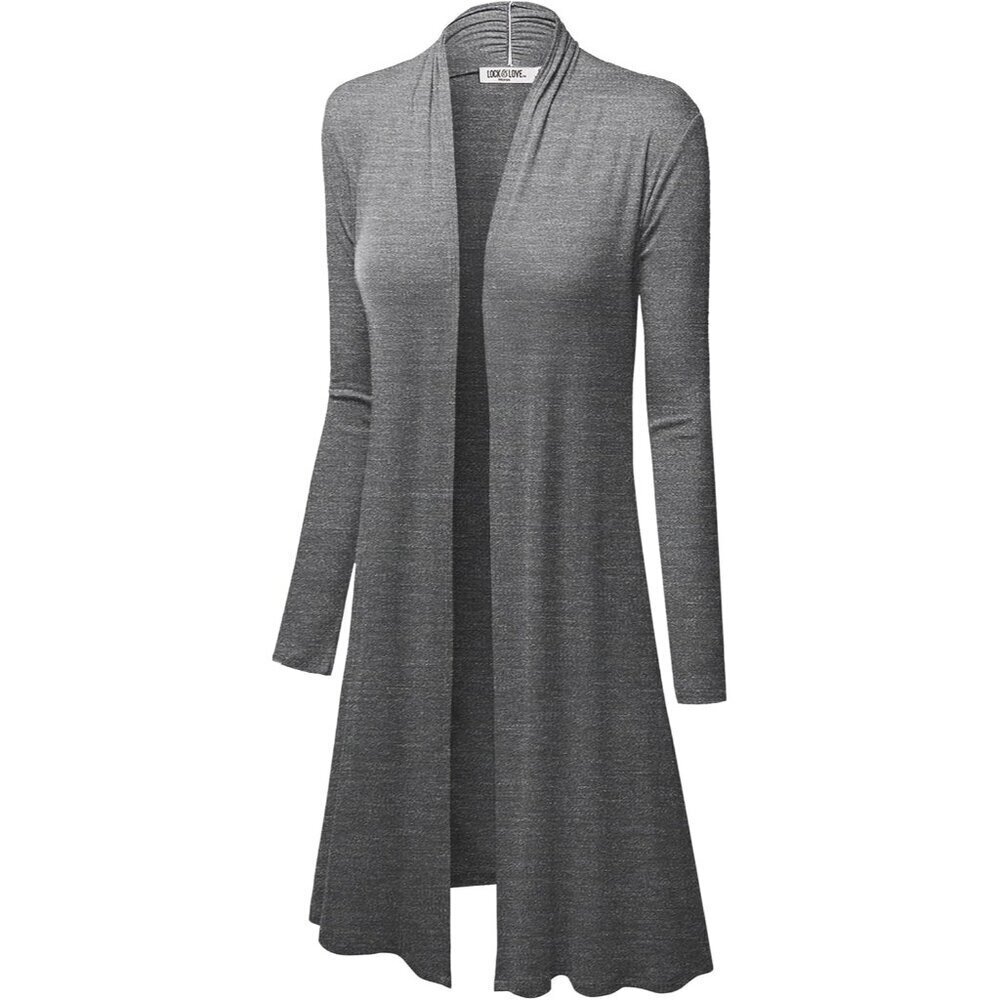 Women's Light Grey Long Cardigan Rayon Spandex Fall Casual Duster